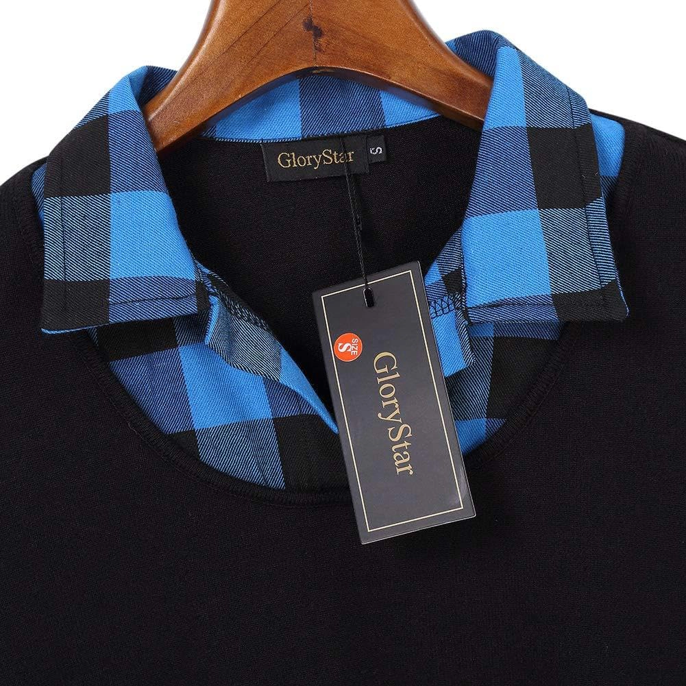 KOJOOIN Women's Blouse Plaid Contrast Collared Shirts 2 1 Pullover Patchwork Tunics Tops