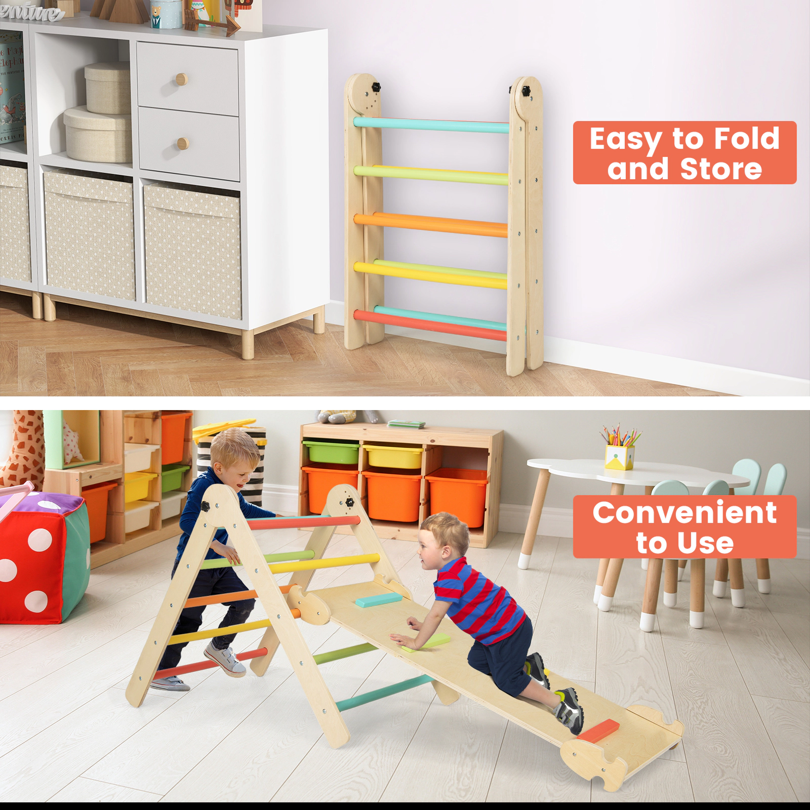 SUGIFT Kids Multicolor Foldable 3-in-1 Triangle Climber with Reversible Ramp 27-in H 132-lb Climber Capacity