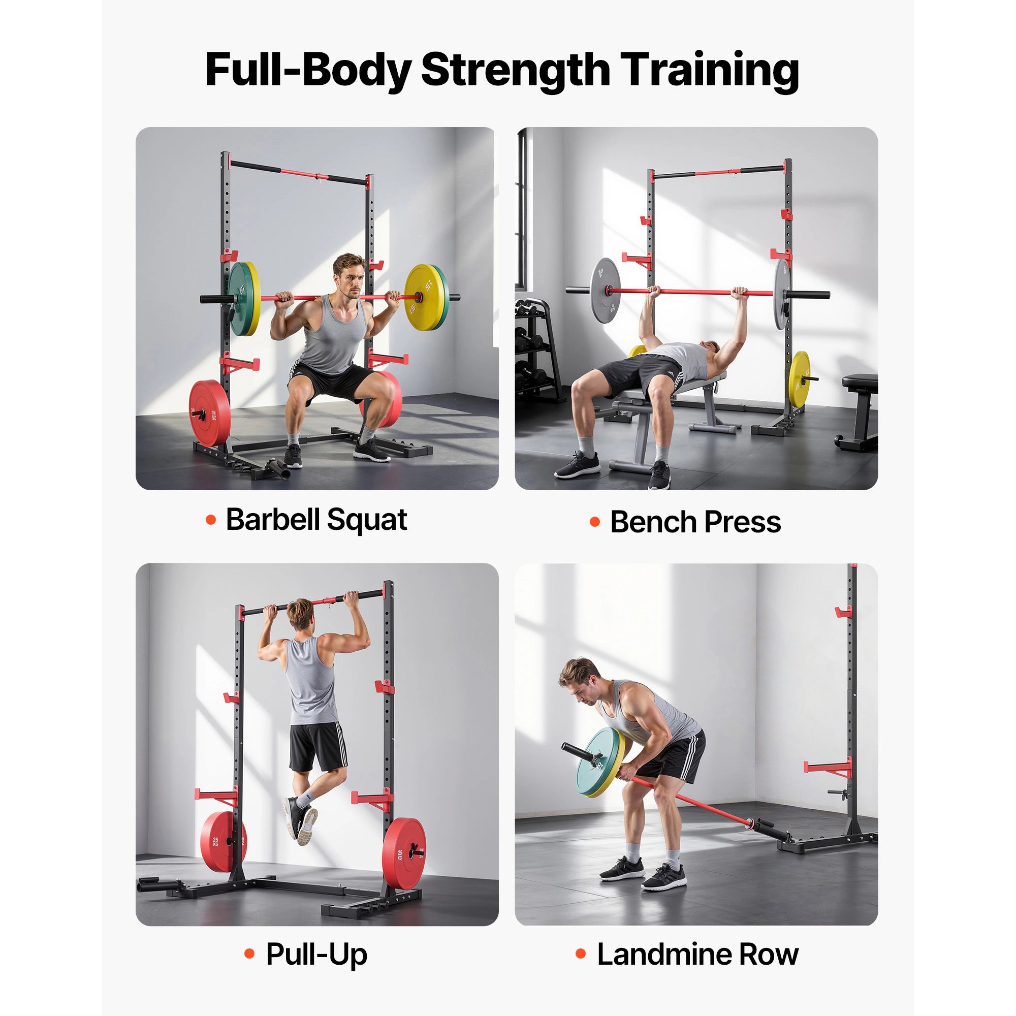 HONGGE Multifunctional Power Cage Squat Rack, 980 lbs Capacity, Width-Adjustable with Landmine & Safety Bars