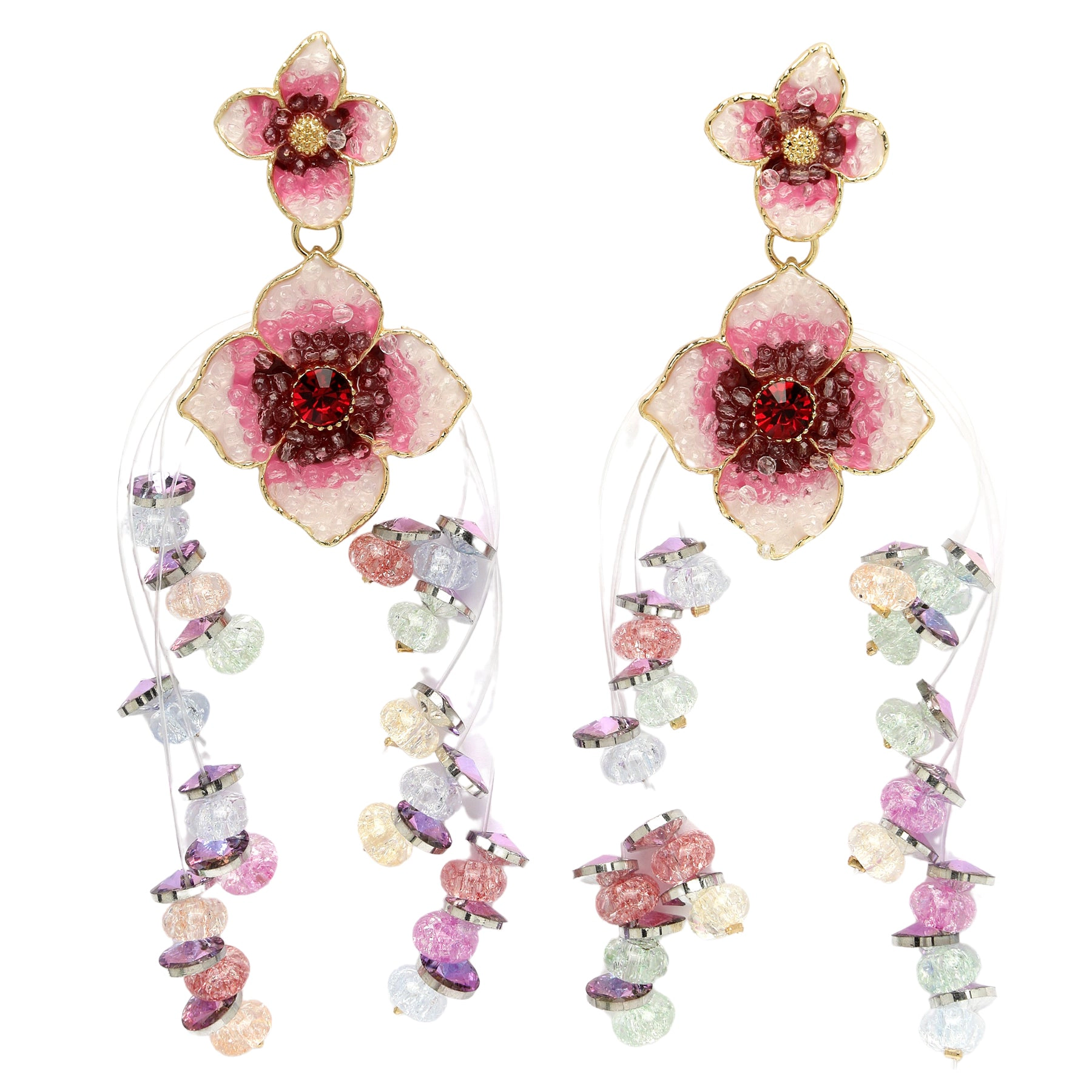 AGP PARIS Womens Diva Collection Double Boho Floral Hanging Drop Earrings