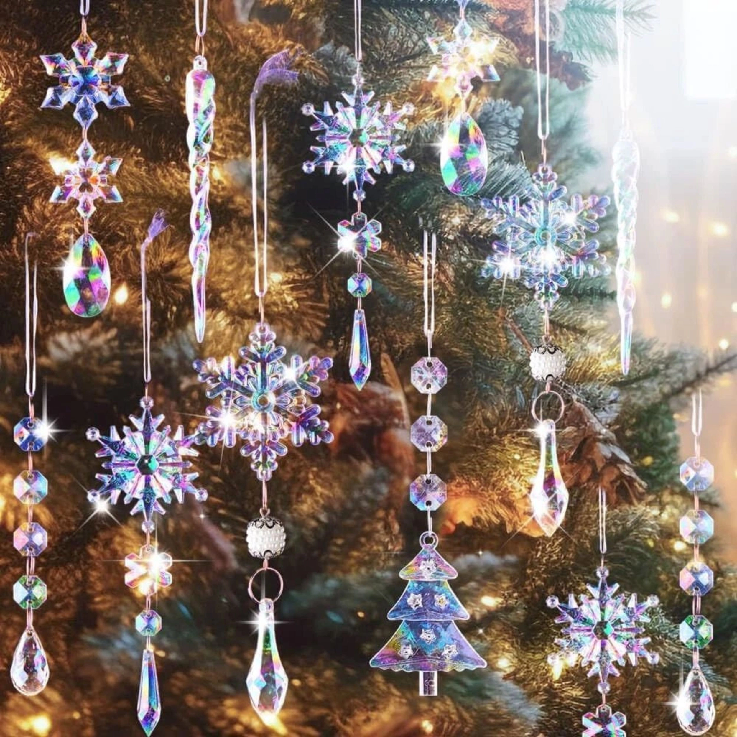 Home Collection Iridescent Crystal Acrylic Christmas Ornaments Pack of 12
