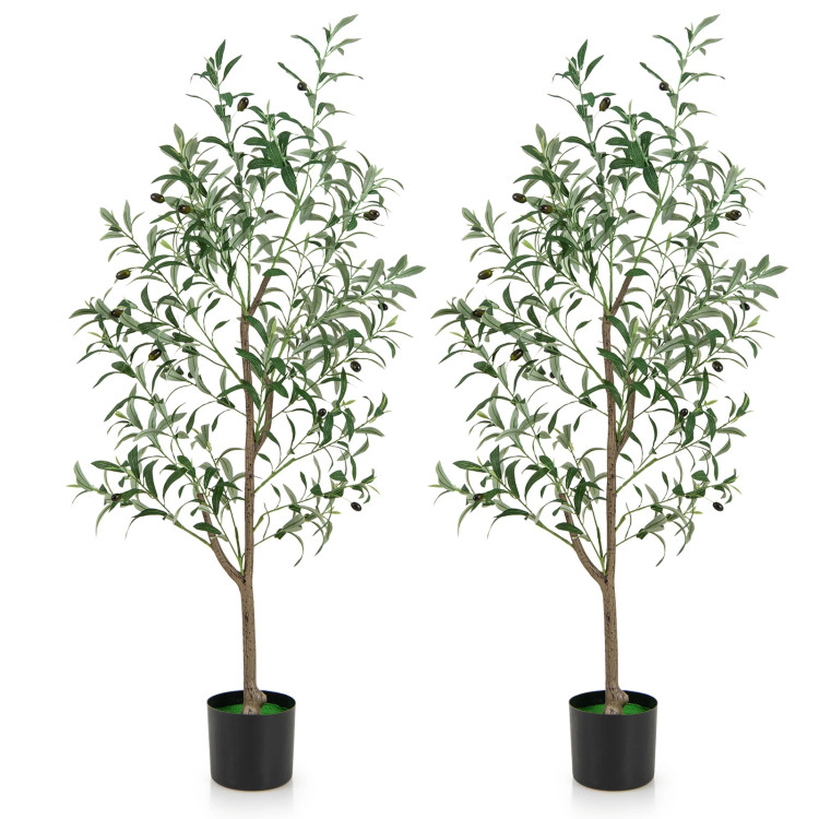 SUGIFT Full-Bodied Artificial Olive Tree Potted Set of 2 51-in Tall with Realistic Fruits Green+White