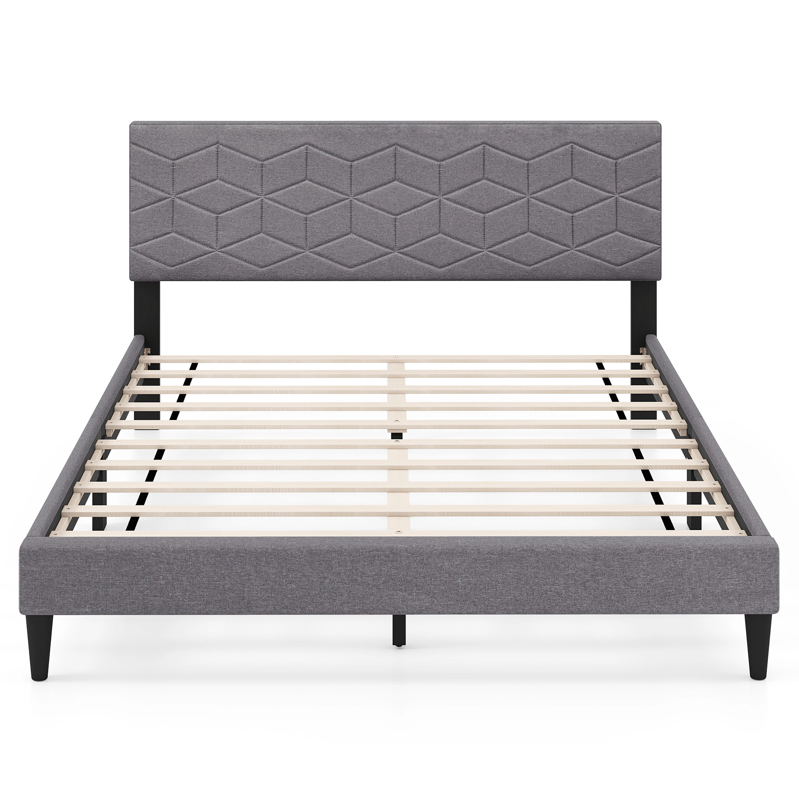 LJG Twin/Full/Queen Size Bed Frame Modern Platform Bed with Linen Fabric Upholstered Headboard