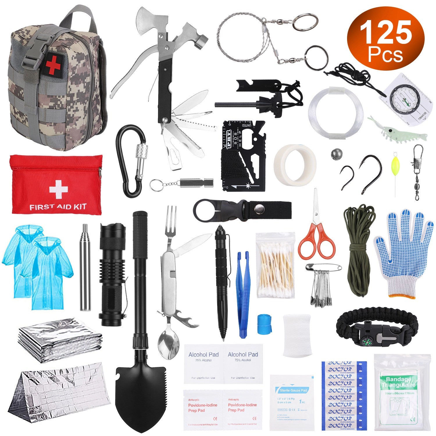 GBruno 125-Piece Survival Kit With First Aid Supplies