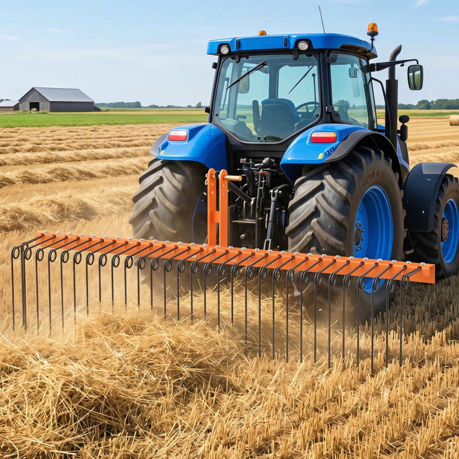 SUGIFT 72-in Wide Pine Straw Rake Attachment with 30 Metal Coil Tines for Grass Black & Orange