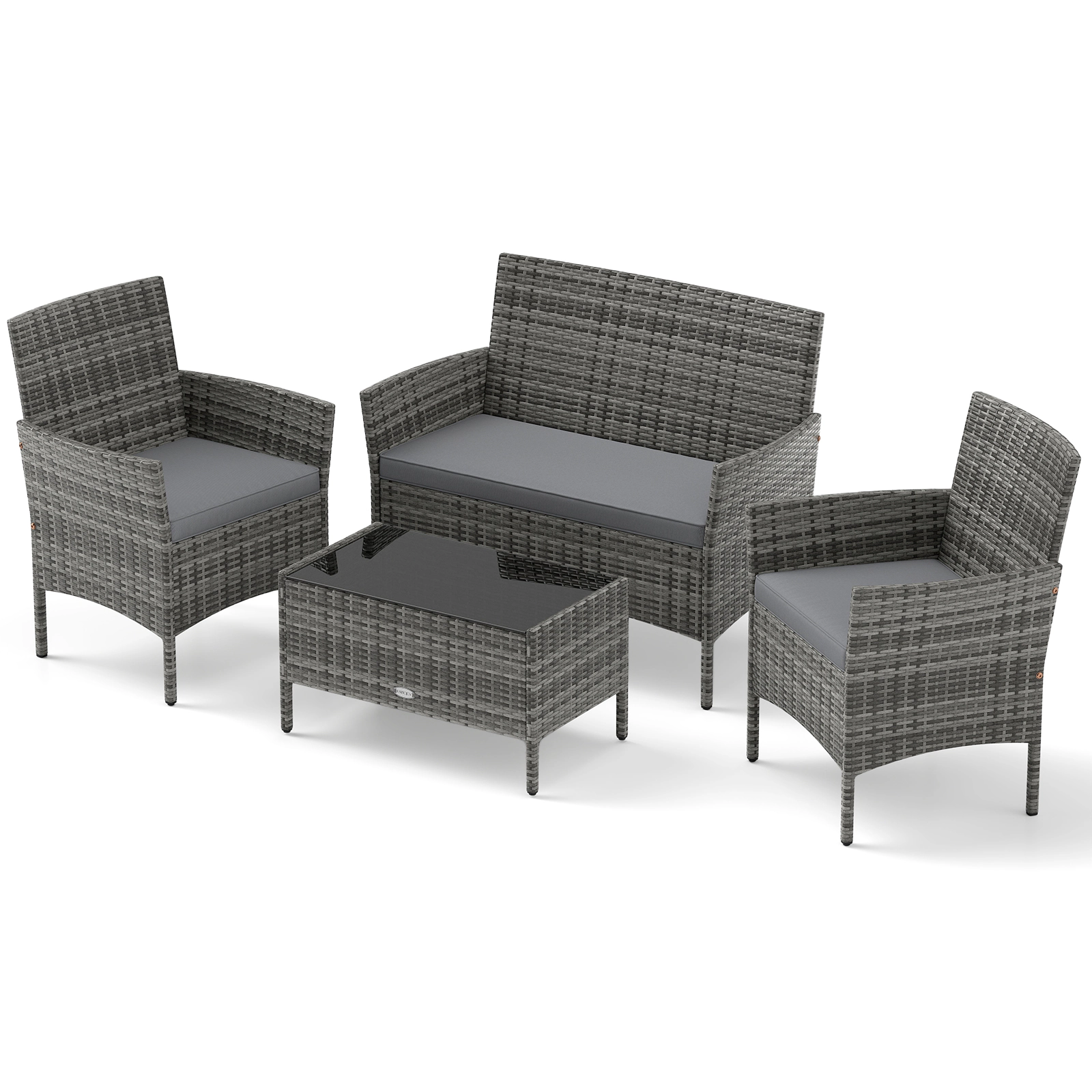 SUGIFT 4-Piece Patio PE Rattan Conversation Set with Tempered Glass Coffee Table 800-lb Loveseat Capacity Mix Gray