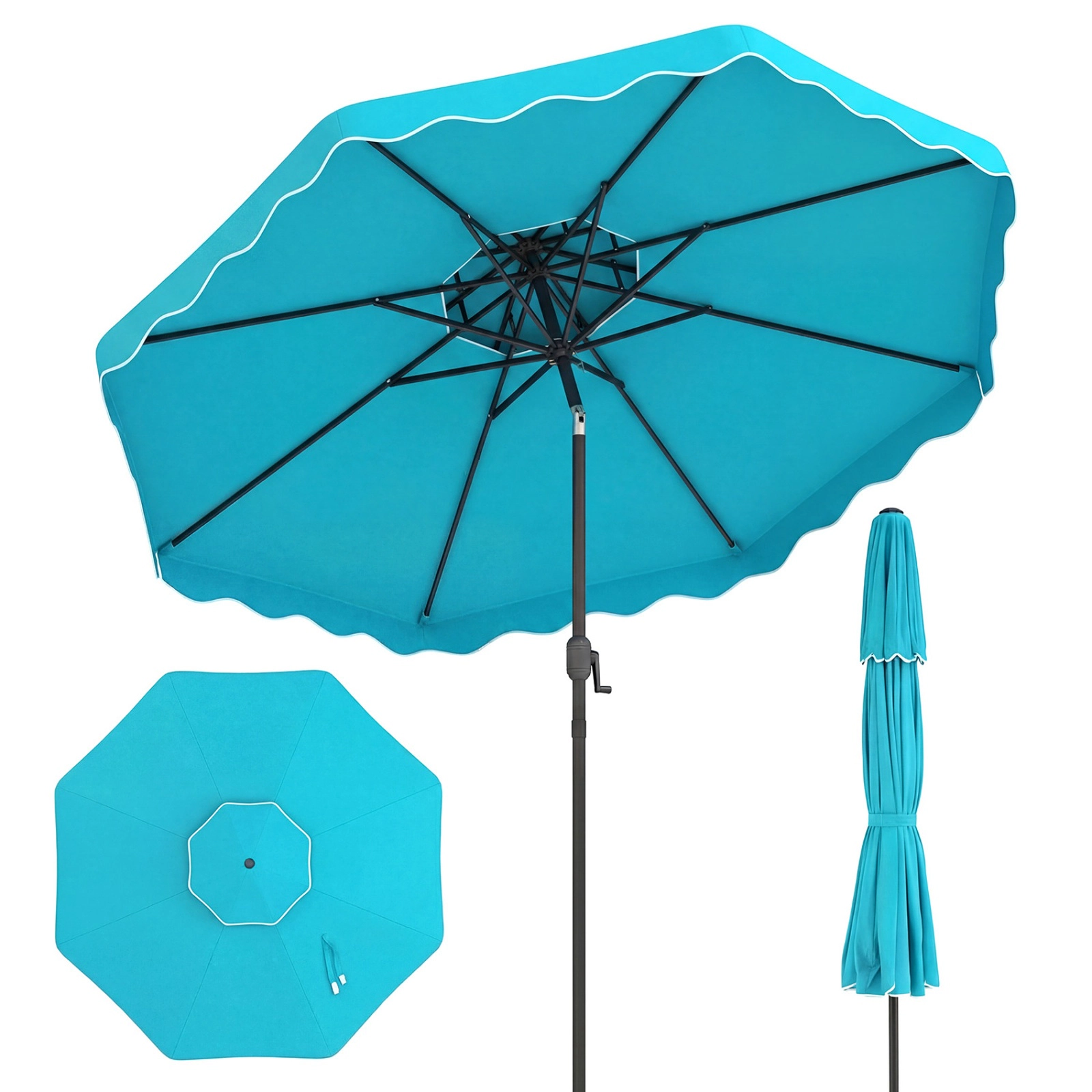 SUGIFT Vented 10-ft Patio Umbrella with Push Button Tilt and Crank 17-lb Net Weight Turquoise Polyester Fabric Canopy