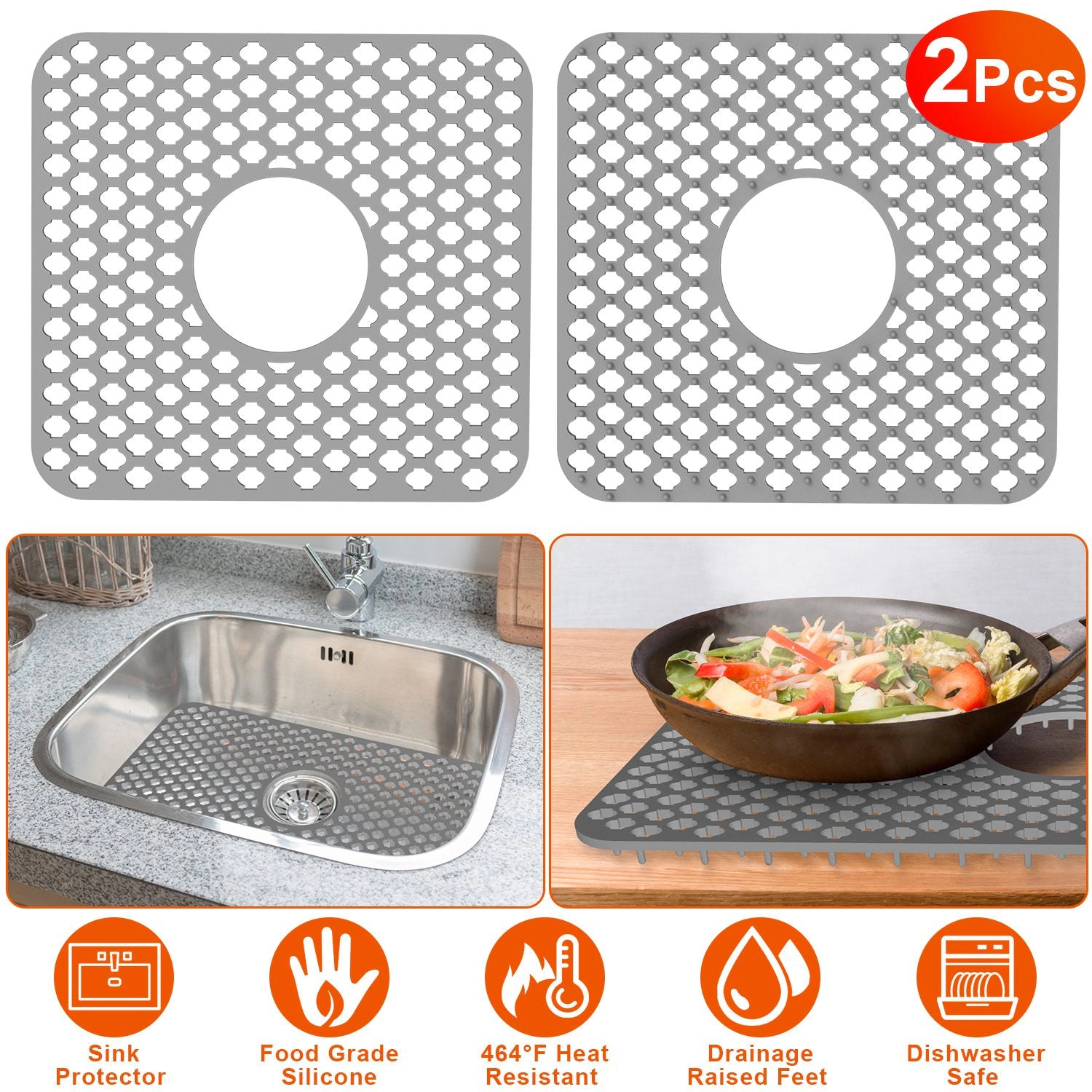 GBruno 2-Piece Silicone Sink Mat With Drain Hole