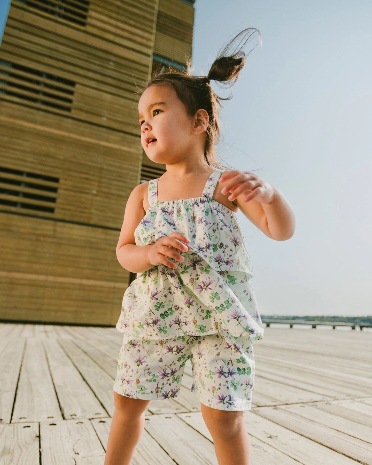 Deux par Girls Jersey Romper with Tiers Printed Flowers