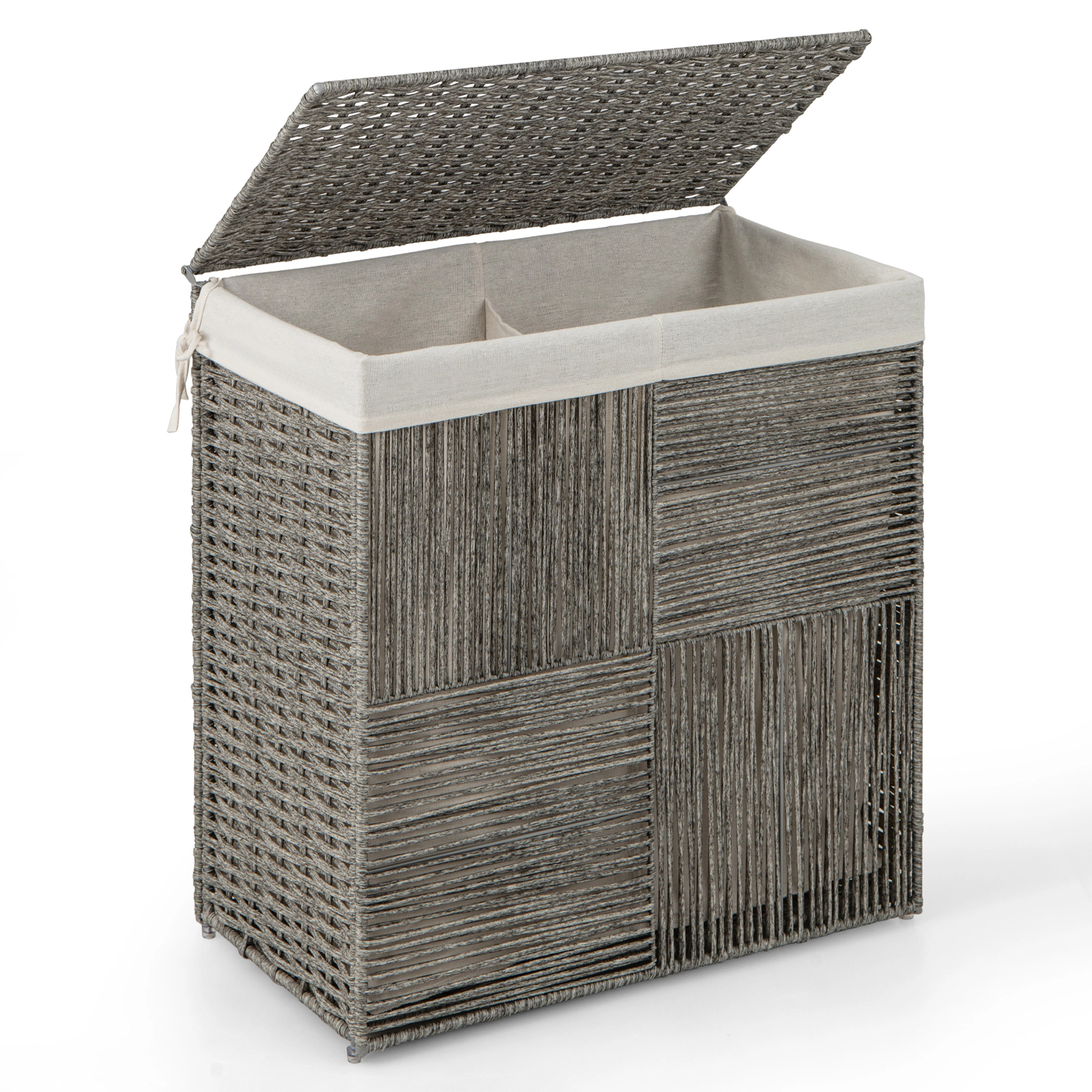 SUGIFT Grey 29-gal Laundry Hamper with 2-Section Removable Liner Bag and Handles for Dirty Clothes