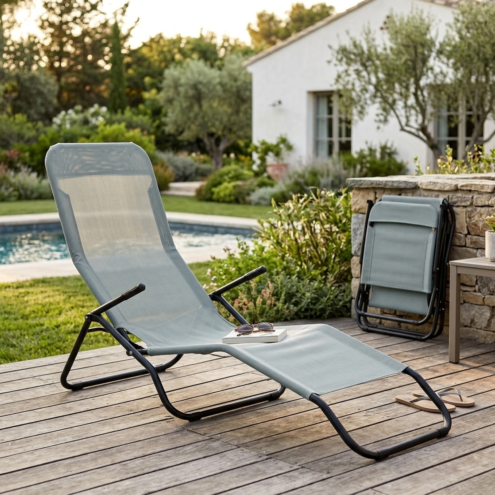 SUGIFT Folding Rocking Chaise Lounge Chairs, Set of 2, Light Green