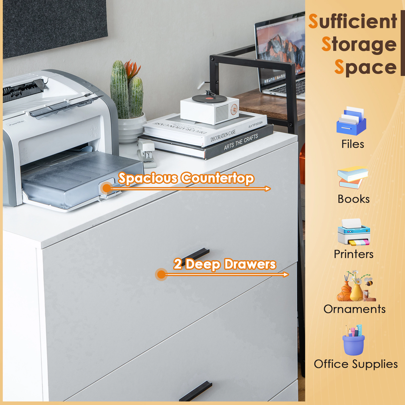 SUGIFT 2-Drawer Lateral File Cabinet 220-lb Capacity with Adjustable Bars for Home and Office White
