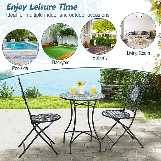SUGIFT 24-In Round Patio Bistro Table with Ceramic Tile and Concrete Tabletop 110-Lb Capacity Blue