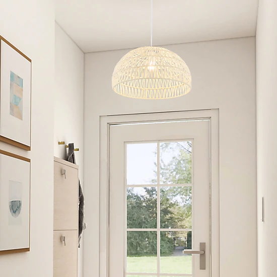 SUGIFT Hand-Woven Paper Farmhouse Pendant Light 17.5 x 10-in Lampshade 12-59-in Adjustable Rope E26 40W Max Beige
