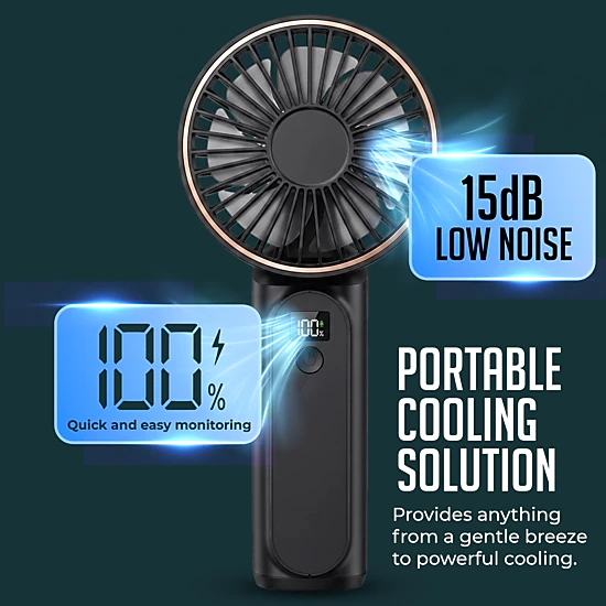 Luminuxe Portable Handheld Fan, USB Rechargeable Foldable Fan w/ 4000mAh Battery, Ultra Quiet 6-Speed Wind LED Display