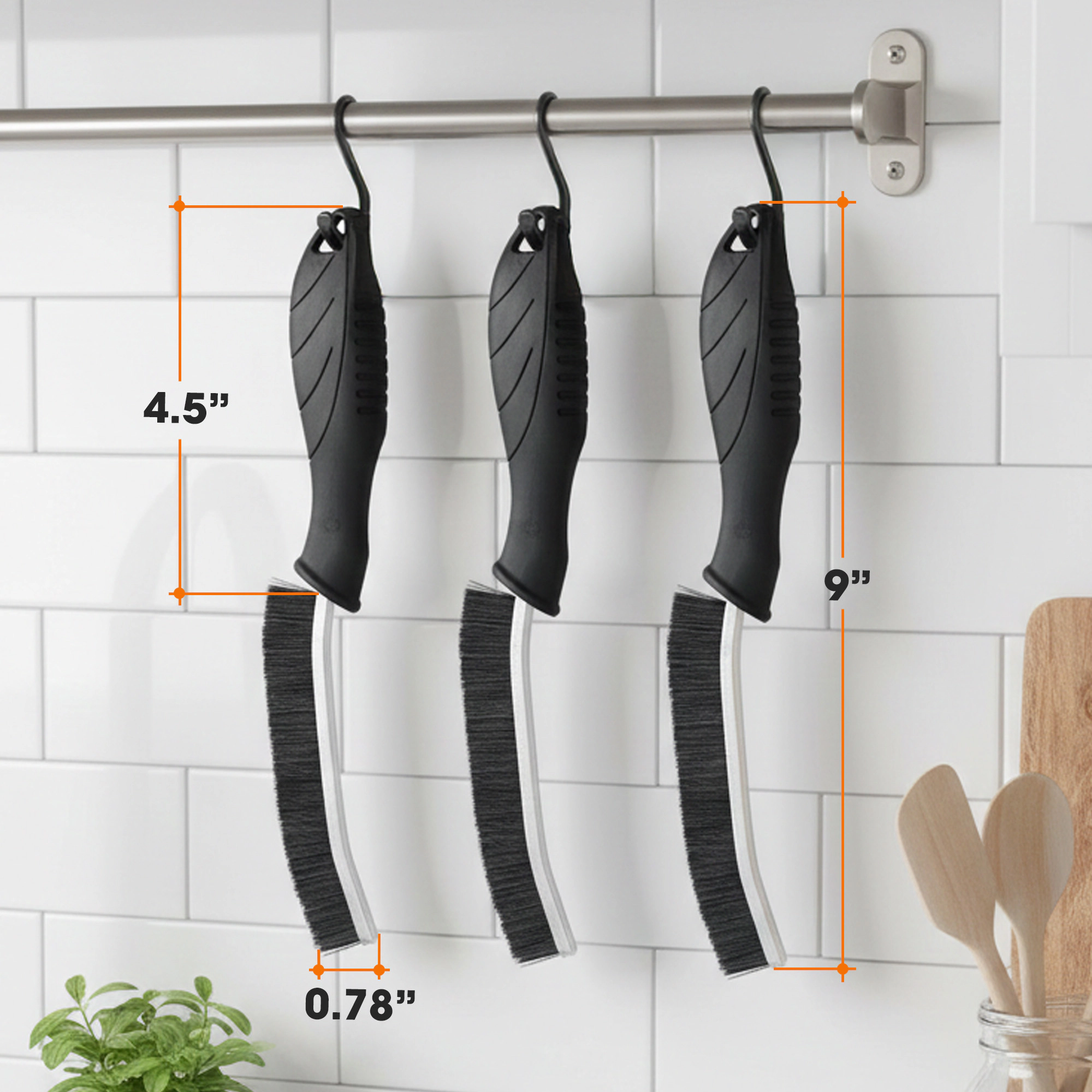Cheer Collection 3-Pack Crevice Cleaning Brushes for Grout, Window Tracks, Drains and Corners