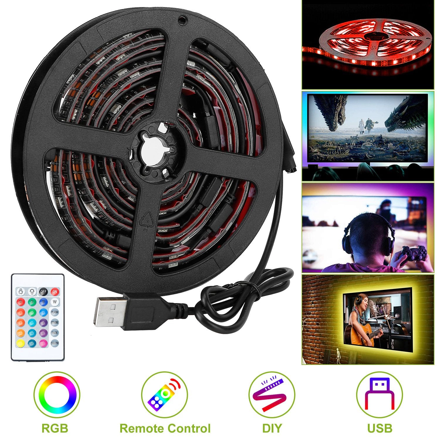 GBruno Waterproof RGB TV LED Backlight Strip Kit
