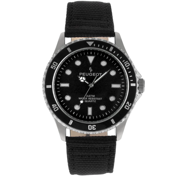 Peugeot Men's 42mm Sport Bezel Watch with Black Dial and Canvas Strap