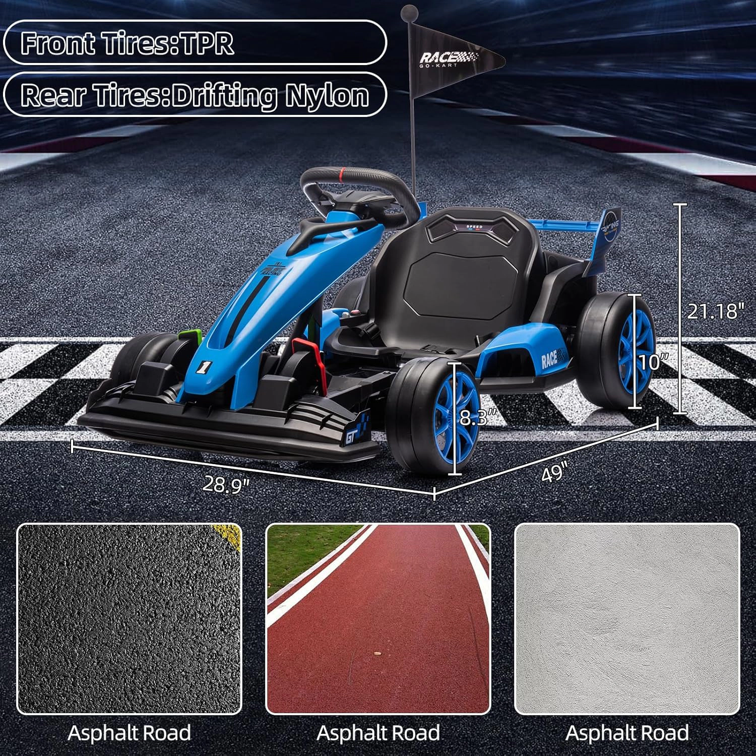 Enjyam 24V Kids Electric Go Kart, 7.5MPH Variable Drift Racing Car w/ 2×200W Motors, Adjustable Legroom, Power Display