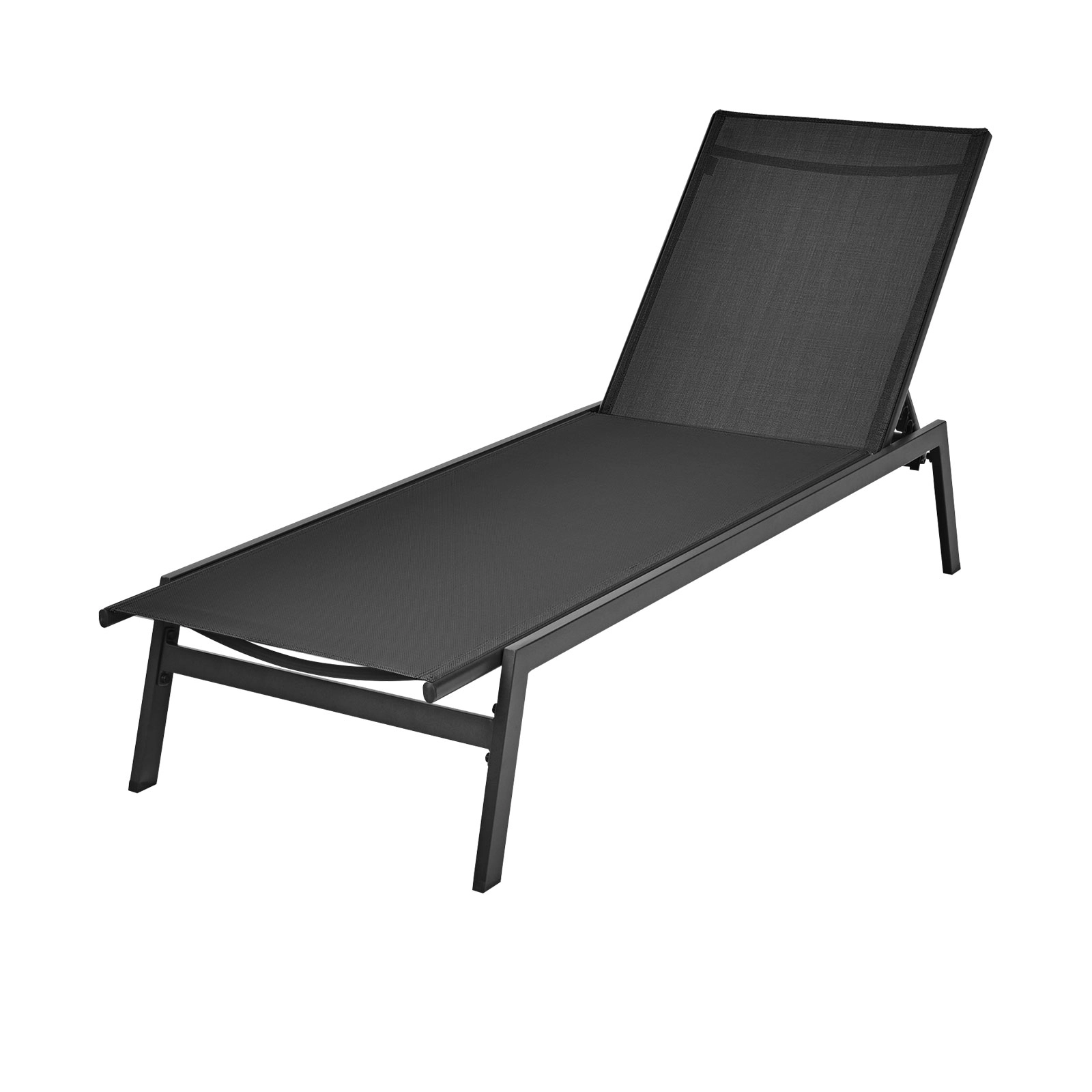 SUGIFT Black 6-Position Adjustable Back Powder-Coated Steel Outdoor Reclining Chaise Lounge Chair