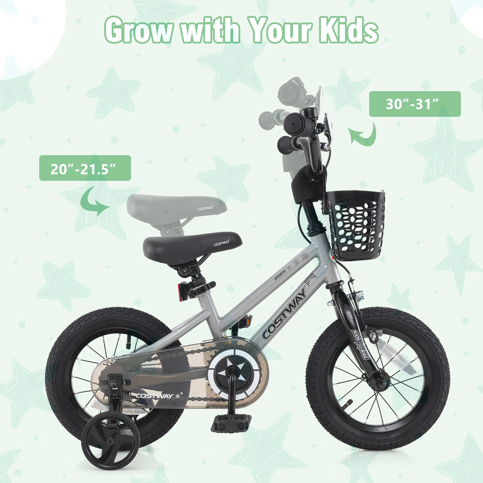 LJG Kids Bike Adjustable with Transparent Chain Cover