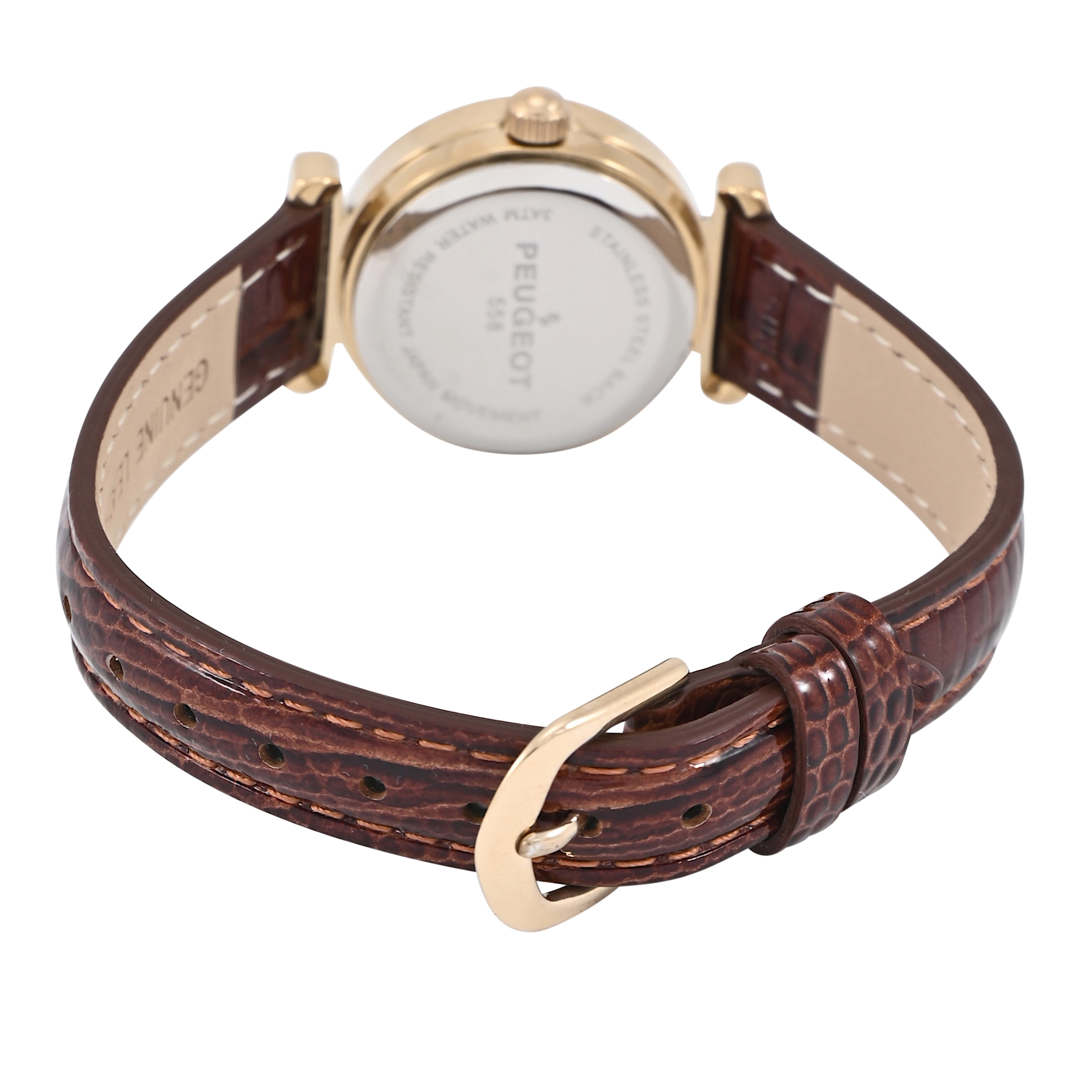 Peugeot Women's Petite 25mm Sun-Moon Watch with Glossy Leather Strap