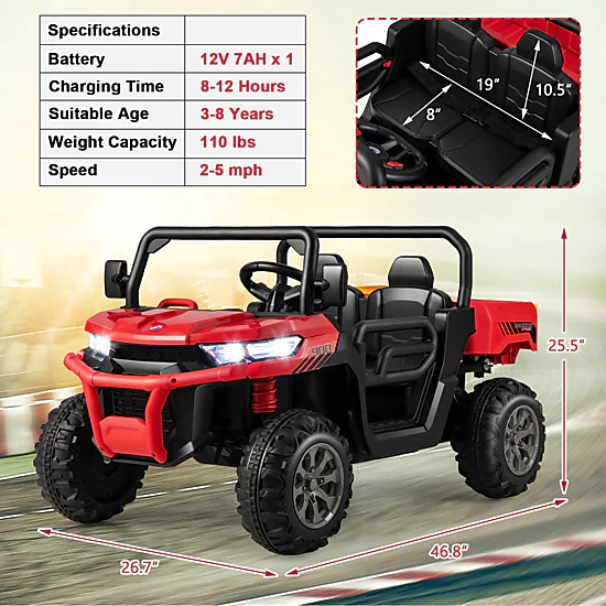 Costway 12V 2 Seater Ride On UTV Dump Truck Remote w/ Electric Dump Bed & Shovel Pink