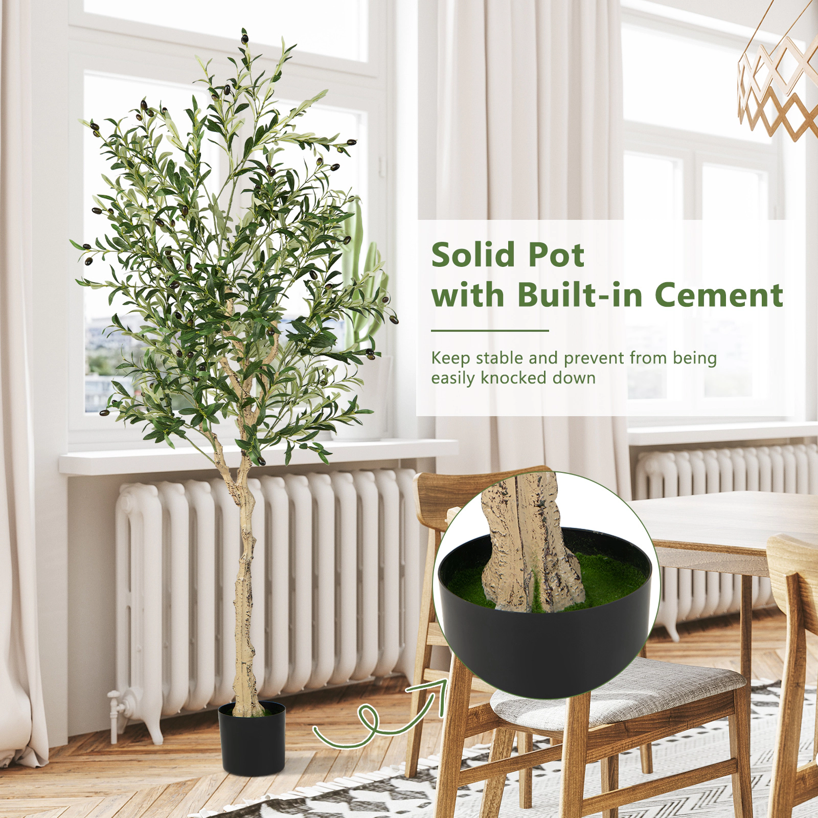 Slickblue 6 ft Faux Olive Plant with Olive Fruits, Weighted Planter for Indoor Decor
