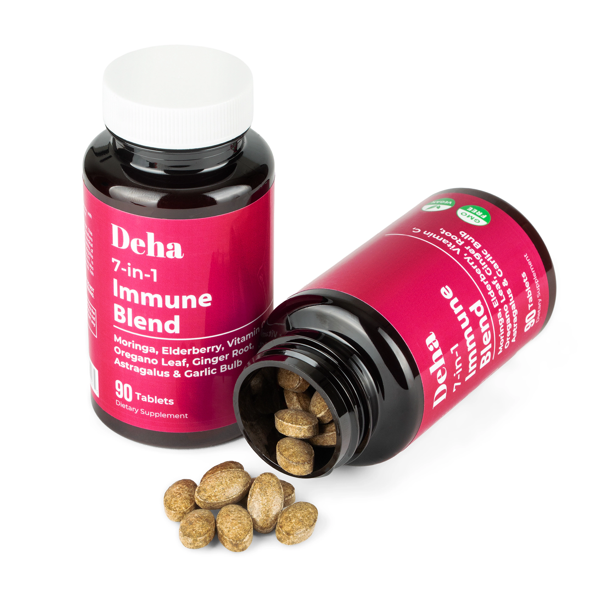 Deha 7-in-1 Immune Support Tablets 90-Count Moringa Vitamin C Elderberry - Organic, Non-GMO