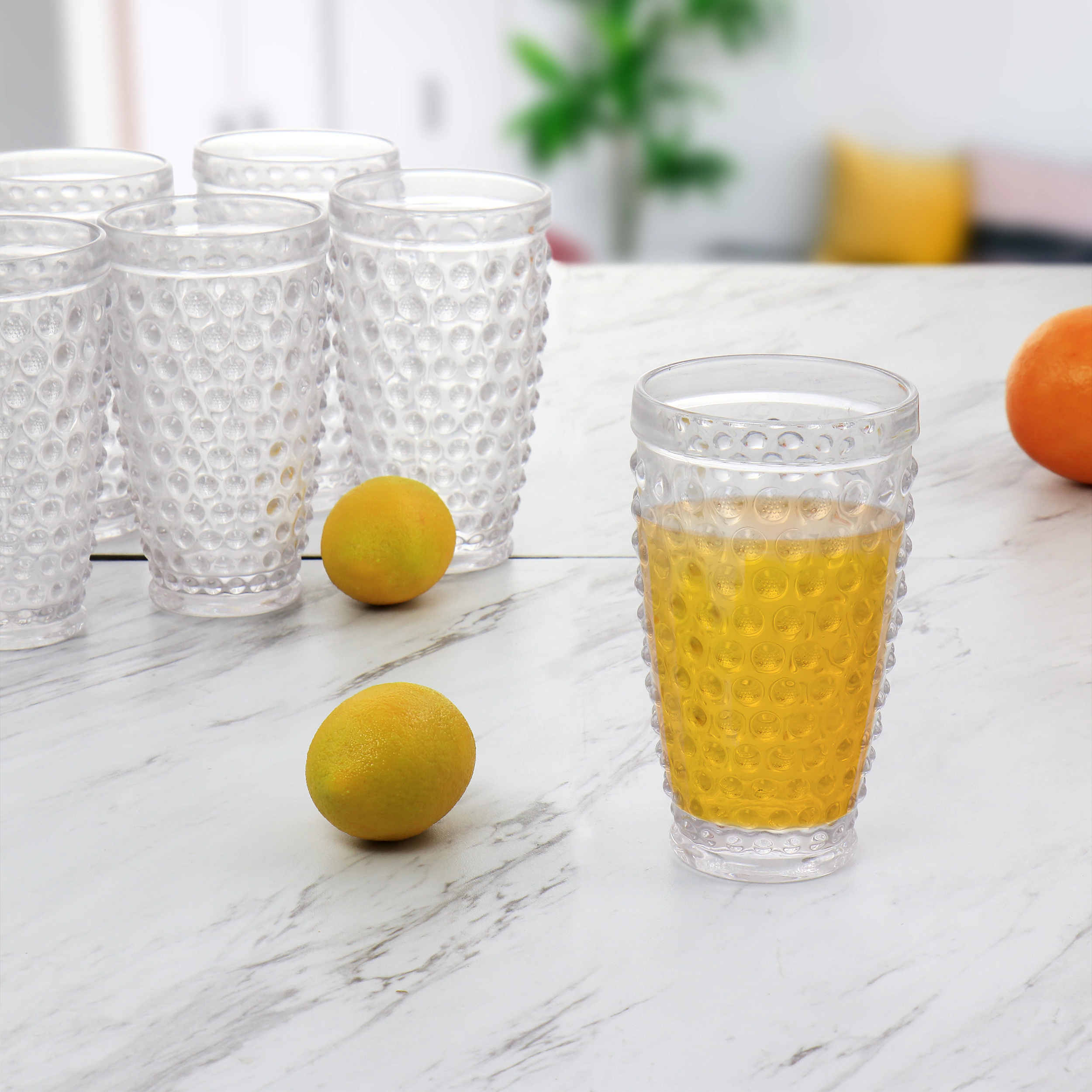 Martha Stewart 6 Piece Hobnail Handmade Glass Tumbler Set in Clear