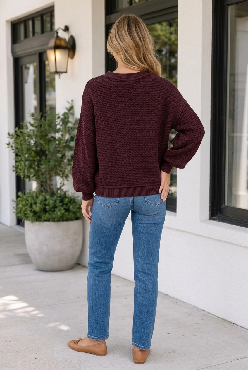 Threaded Pear Women's Mariam Knit Loose Pullover Sweater