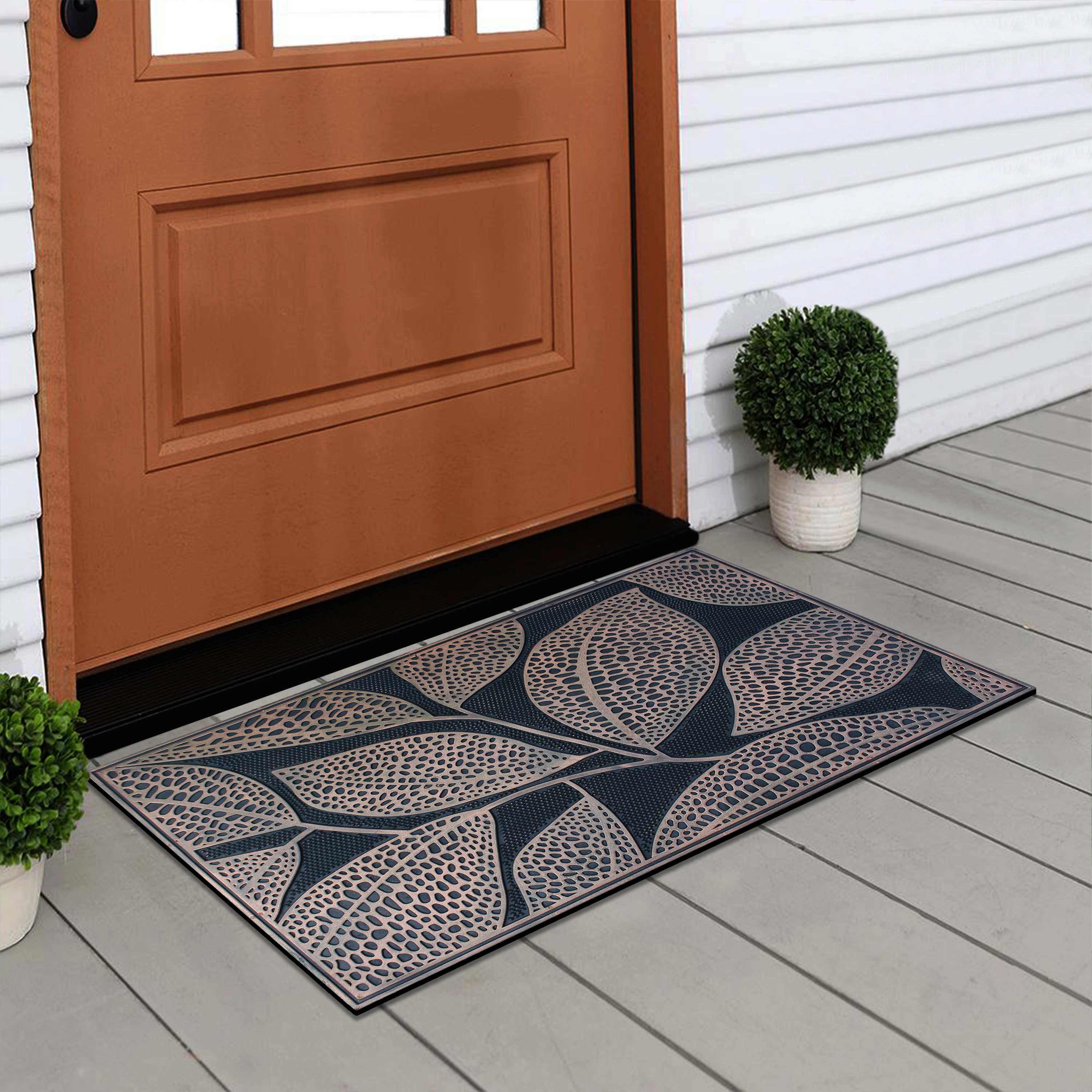 A1 Home Collections Pin Mats Copper Leaves Rubber Welcome Doormat Non-Slip Front Door Mat 18 x 30 In