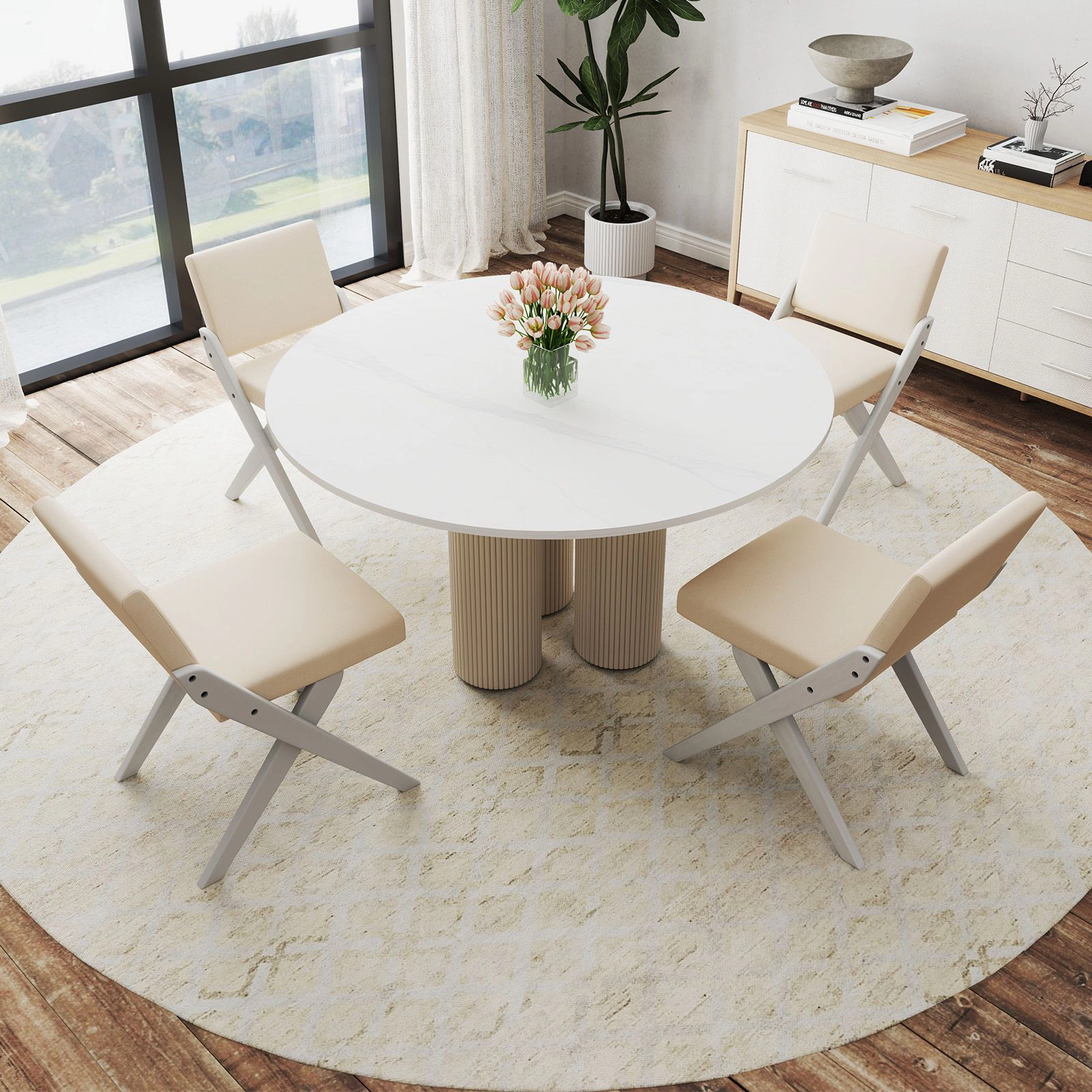 SlickBlue Modern Dining Chairs Set of 2, Padded White Chairs