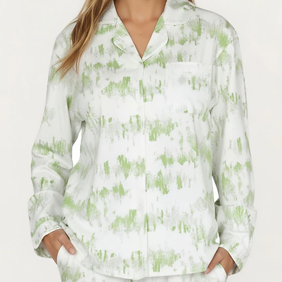 Anna-Kaci Women's 2-Piece Built-In Chest Pads Top and Relaxed Fit Pants Pajama Set with Brushstroke Print
