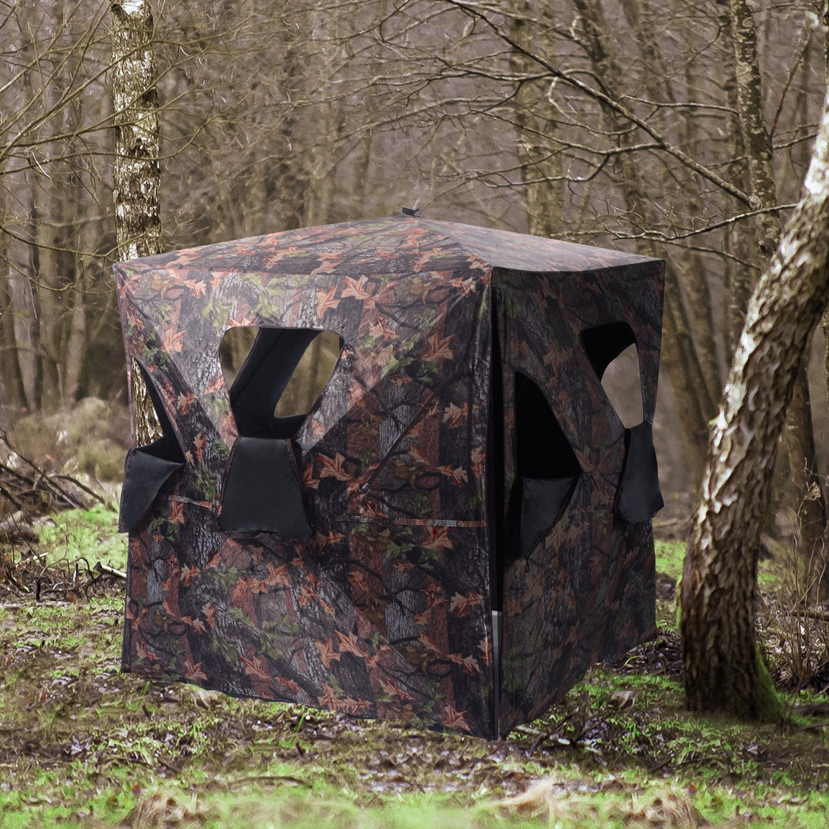 SUGIFT Portable Pop Up Ground Hunting Blind Tent with Full View Windows 65-in Tall Fiberglass Frame 12-lb Camo