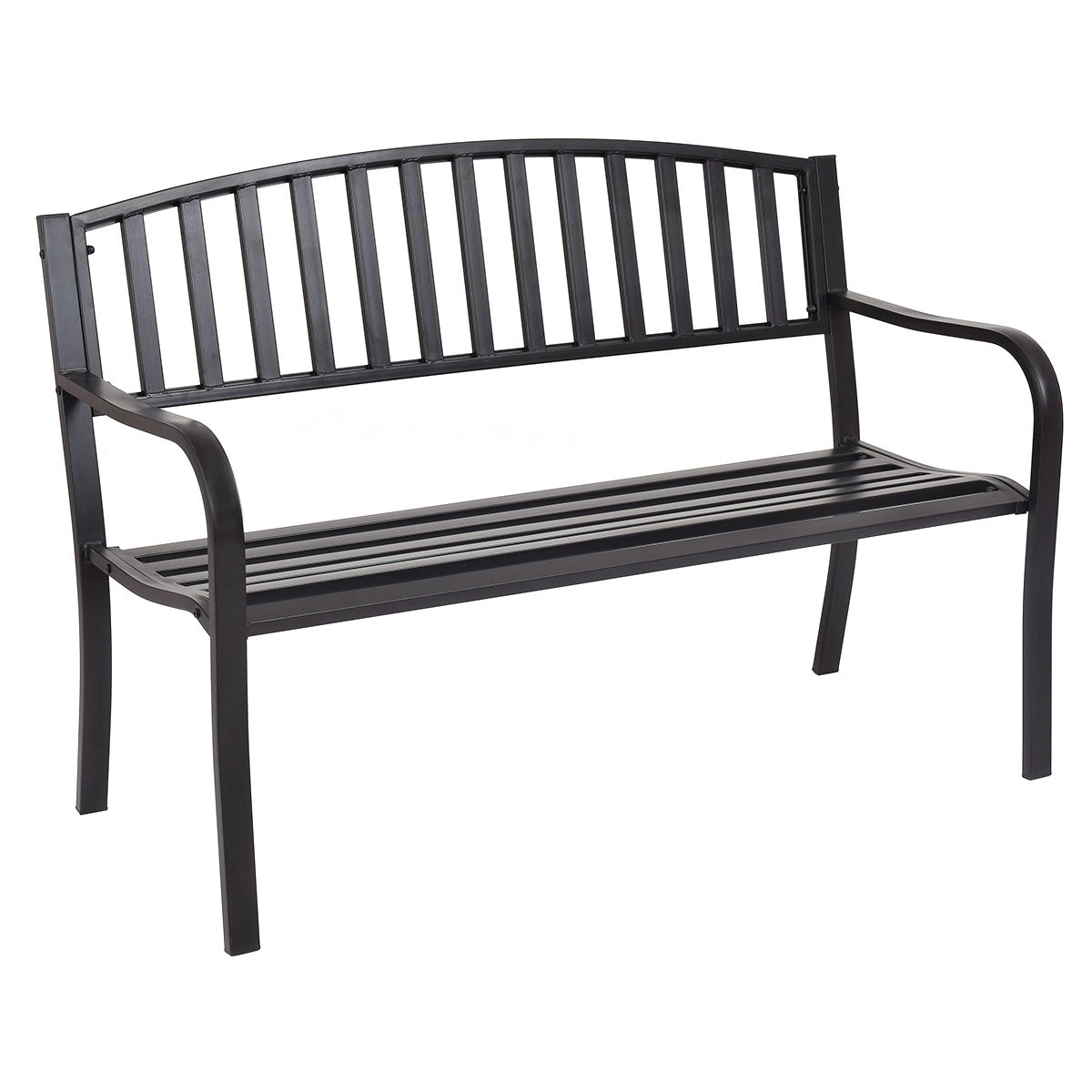 SUGIFT 50-Inch Black Steel Outdoor Garden Loveseat Bench, 500-Lb Capacity, with Armrests
