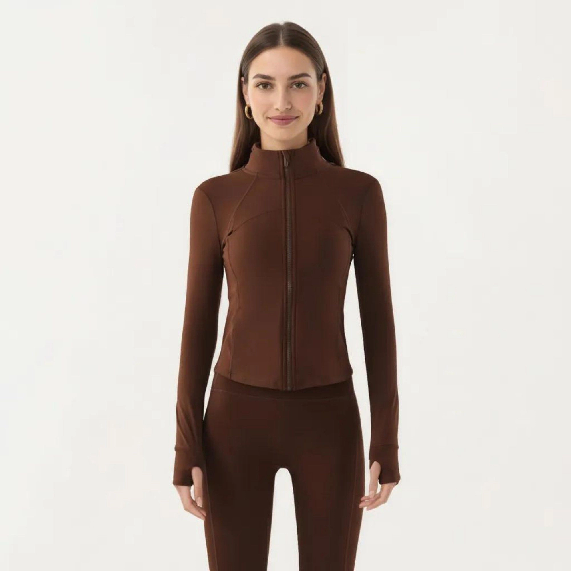 Anna-Kaci Women's Long Sleeve Fitted Athletic Jacket with Full-Zip Front Thumbhole Cuffs and Contoured Seams
