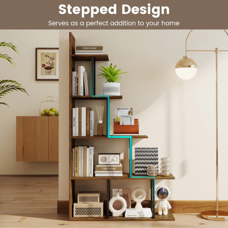 Hivvago 5-Tier 62 Inch Tall Stepped Bookshelf with Heavy Duty Metal Frame