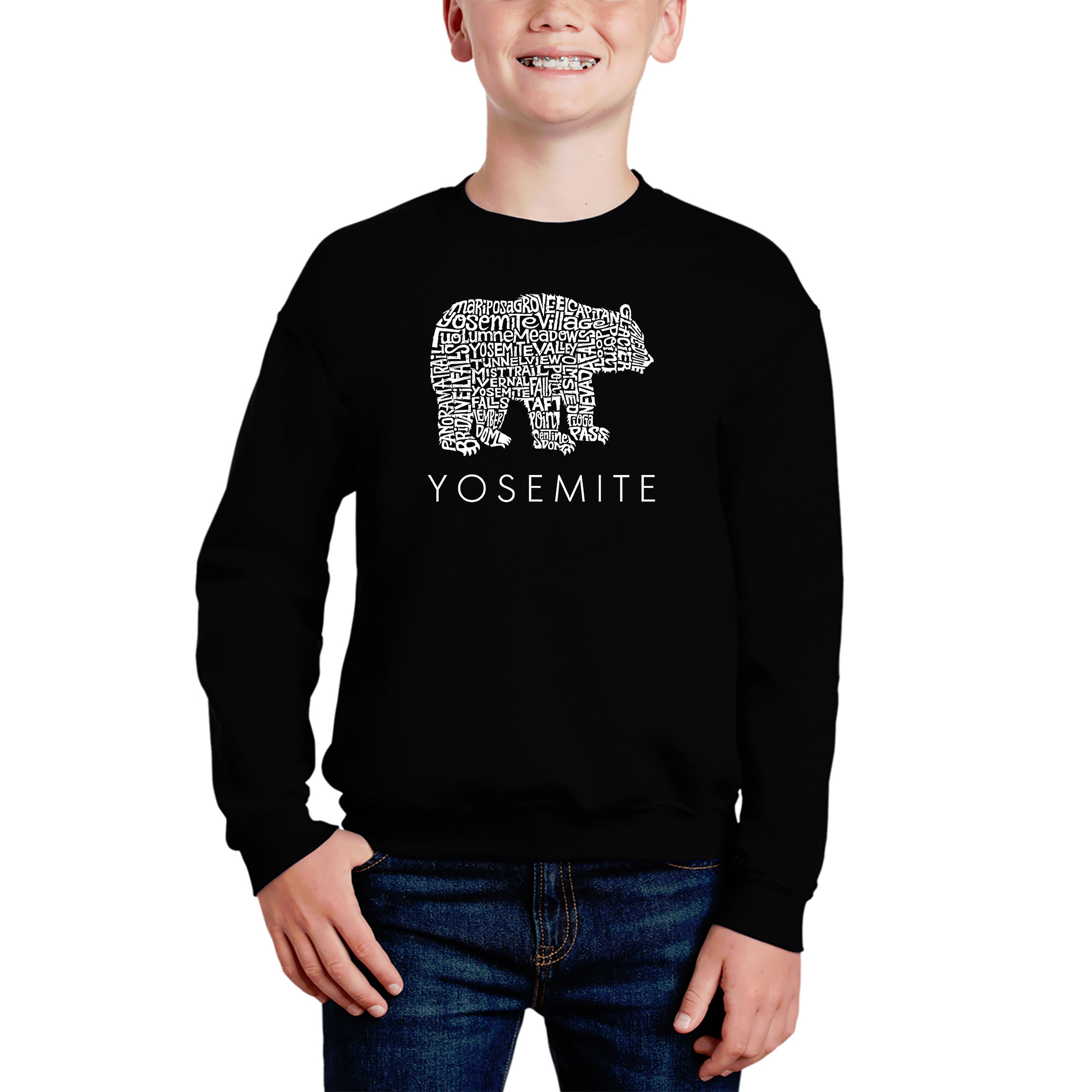 LA Pop Art Boy's Word Sweatshirt - Yosemite Bear