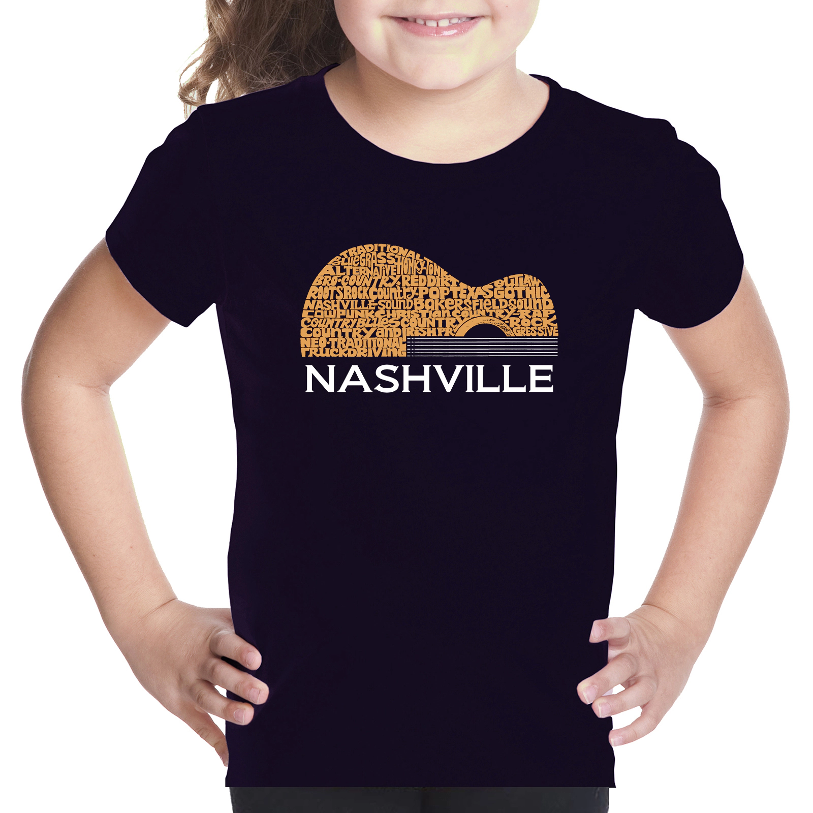LA Pop Art Girls Word T-Shirt - Nashville Guitar