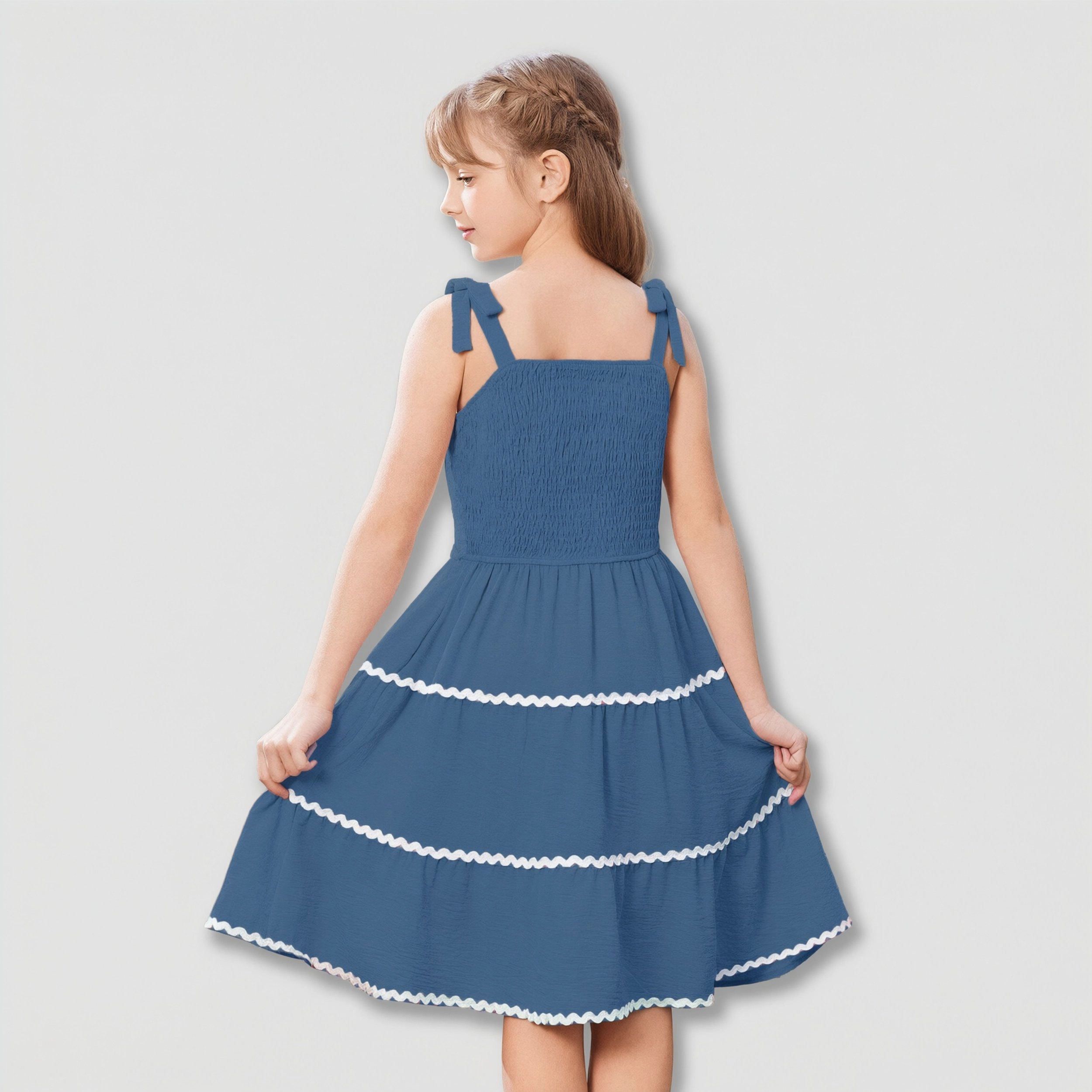 Arshiner Girls Summer Sleeveless Bowtie Straps Sundress Flowy Smocked Backless Tiered Lace Swing