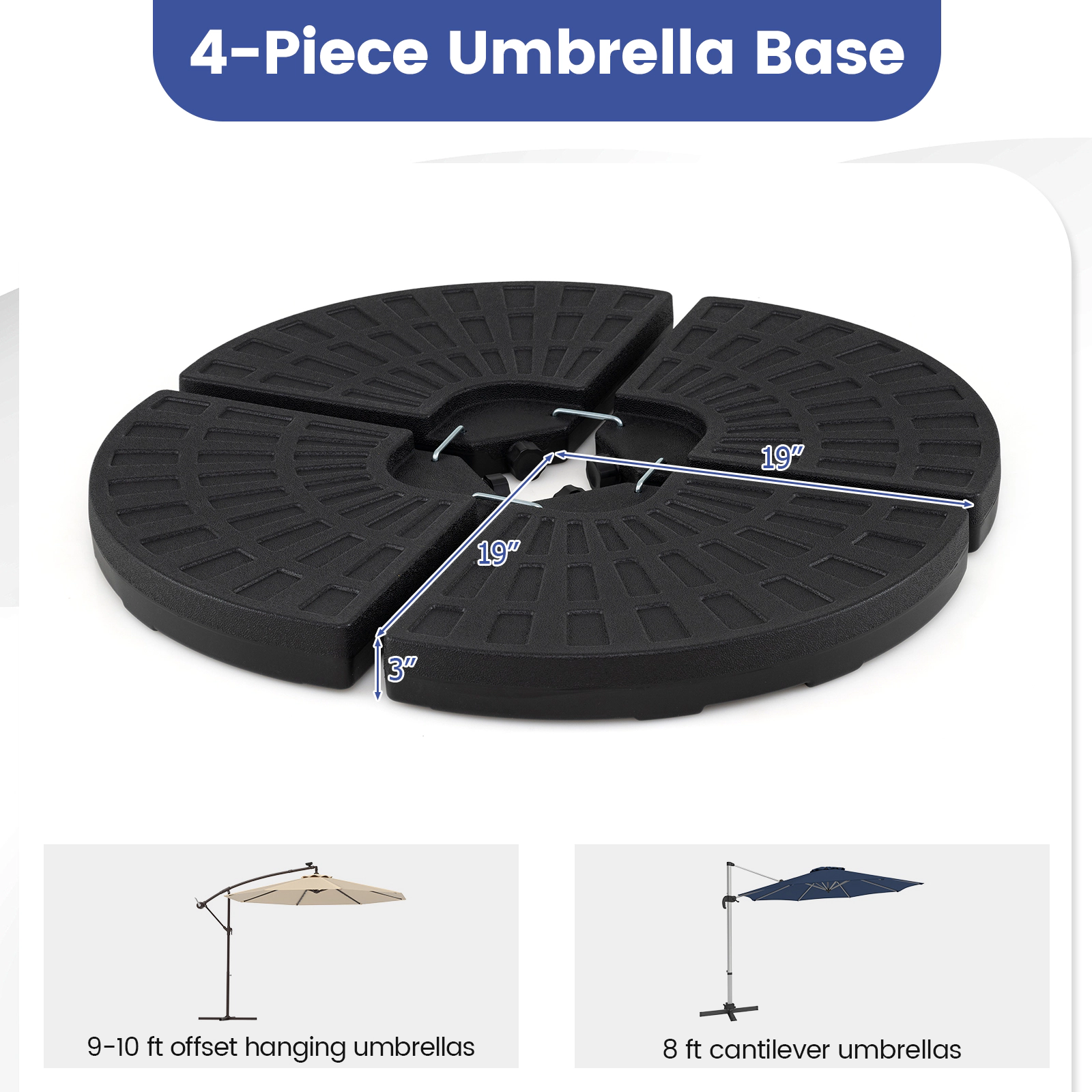 Slickblue 4-Piece Fillable Patio Umbrella Base Weights for Offset and Cantilever Umbrellas with Locking Pins