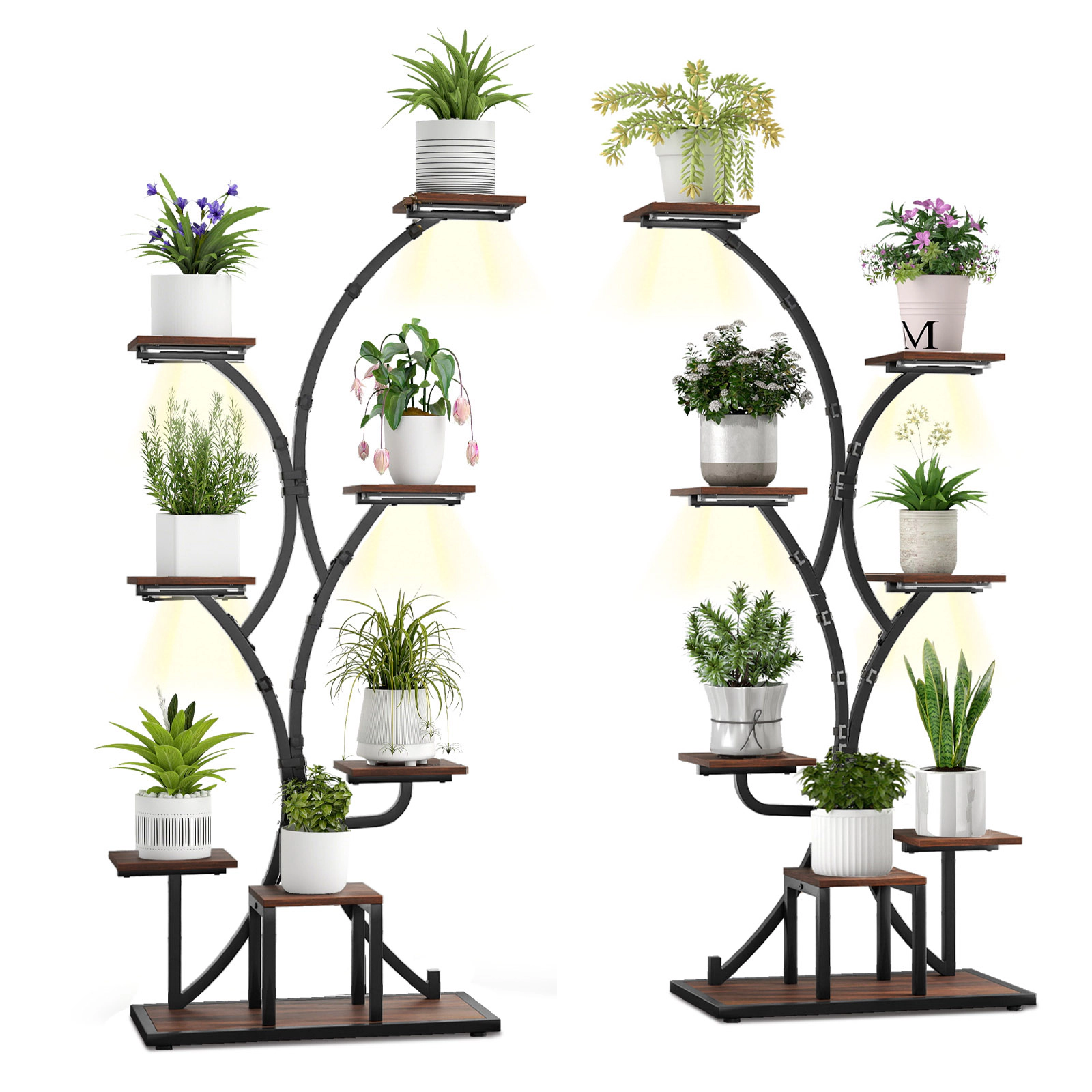 Hivvago Indoor Plant Stand with Grow Lights 58" Tall 8-Tier Corner Metal Plant Shelf