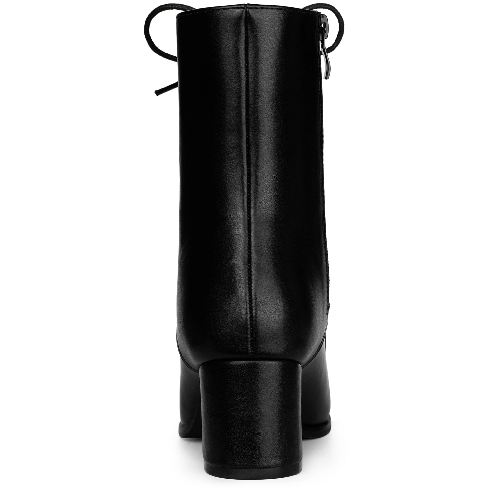 BLISSFUL STEP Women Lace Up Square Toe Chunky Heels Ankle Combat Boots
