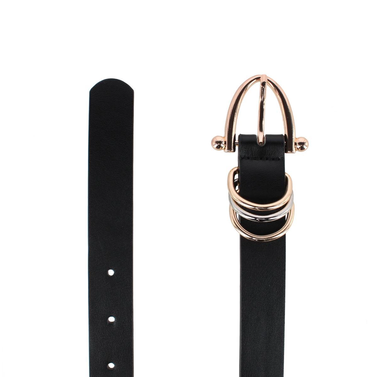 CTM Women's Skinny Dress Belt with Triple Ring Detail