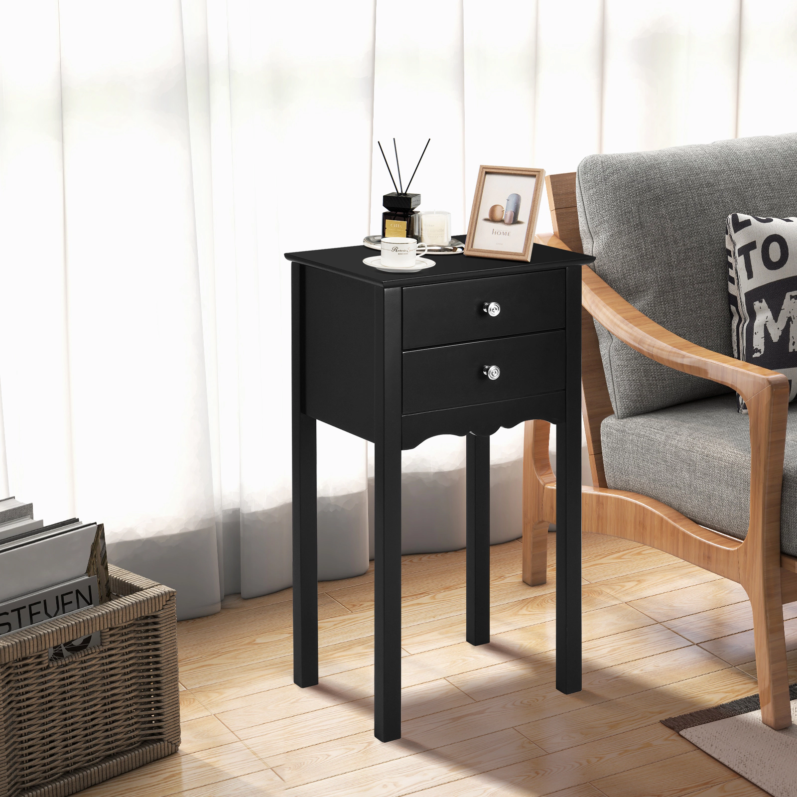 LJG Side Table End Accent Table with 2 Drawers