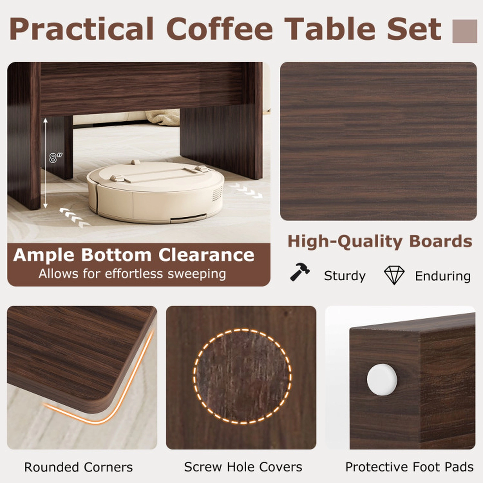 SUGIFT Set of 2 Modular L-Shaped Coffee Tables, Walnut, 35.5 in