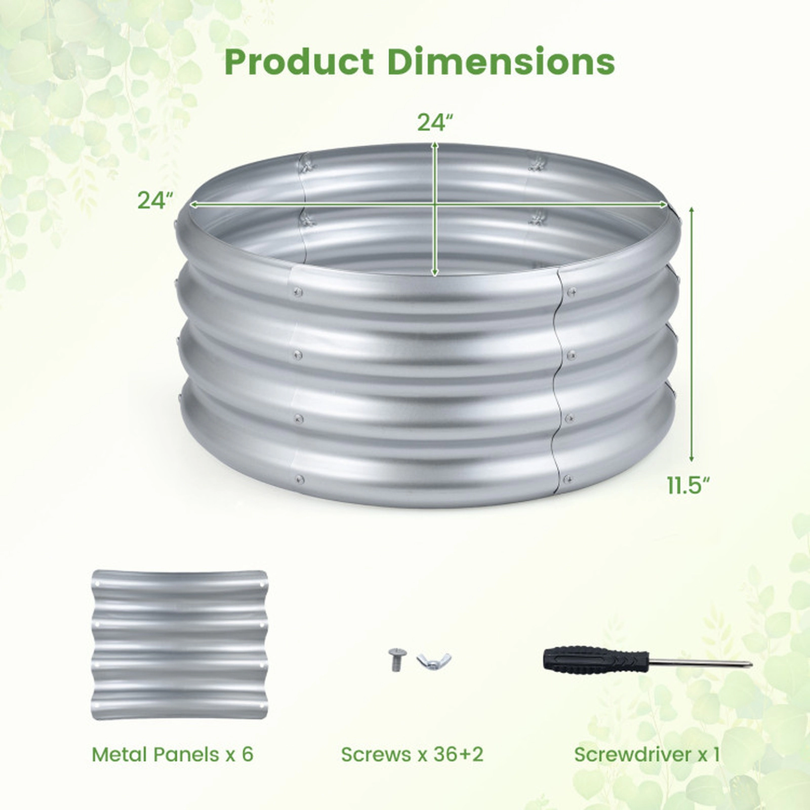 SUGIFT 24-in Round 11.5-in Deep Galvanized Metal Raised Garden Bed with Corrugated Walls and Open-Ended Base