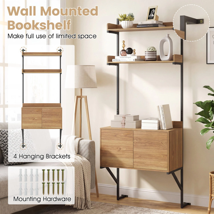Hivvago Tall Ladder Shelf with Storage Cabinet Narrow Wall Mounted Ladder Bookcase