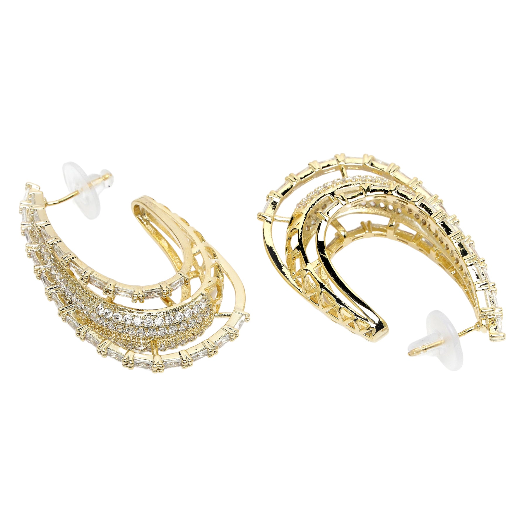 AGP PARIS Womens Diva Collection Zirconia Cashew Shaped Hoop Earrings